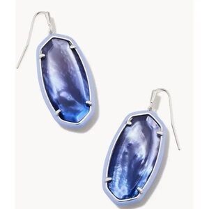 NWT Kendra Scott Elle Silver Enamel Framed Drop Earrings Dark Lavender Illusion